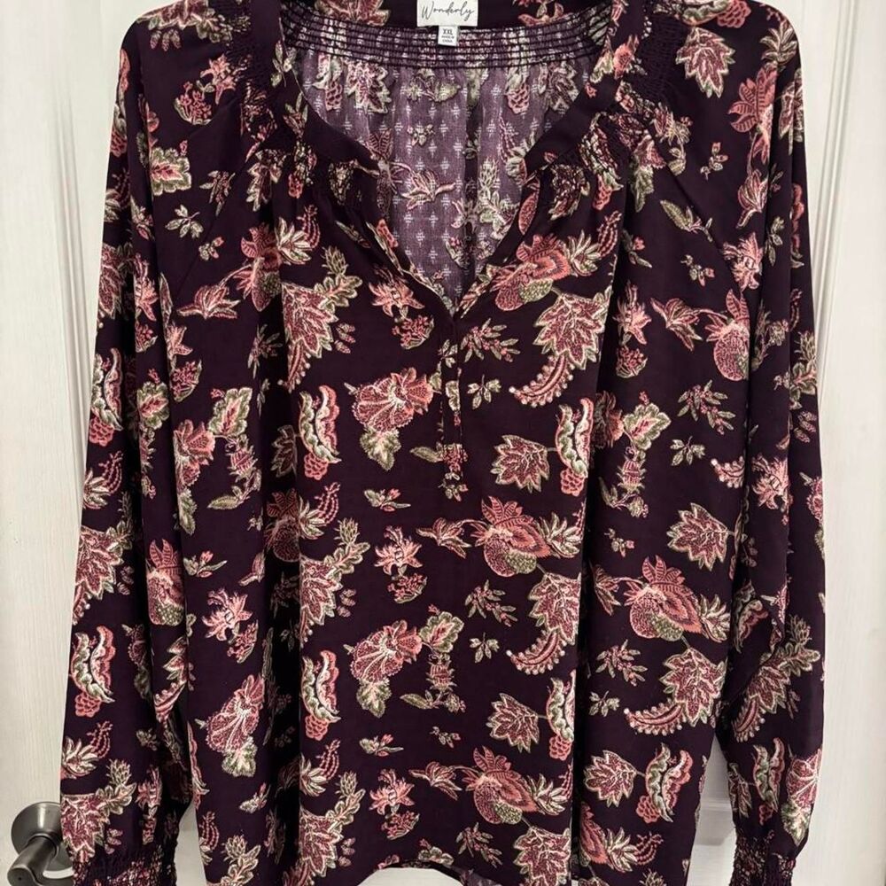 Wonderly Women's multi burgundy/purple peasant Blouse